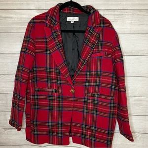 Something Navy Marley Plaid Blazer Red- Size M